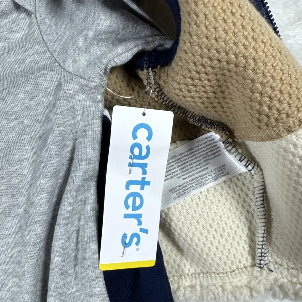 Carters Baby Boy 6M 3-Piece Sherpa Vest Penguin Bodysuit Pants Set Navy Gray NWT